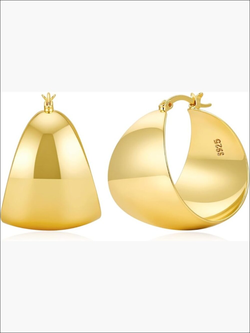 14K Gold Plated Chunky Hoop Earrings, 925 Sterling Silver, Hypoallergenic
